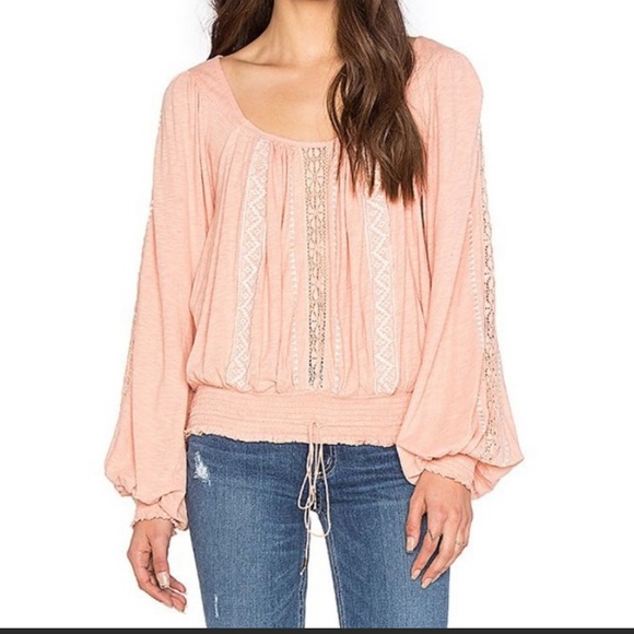 Free People Tops - 🎉HP🎉Free People Silverlake Boho Embroidered Peasant Blouse Blush Pink Size M
